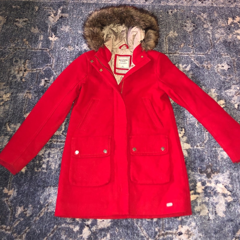 Abercrombie Red Wool Fur Hooded Parka - Sz XS